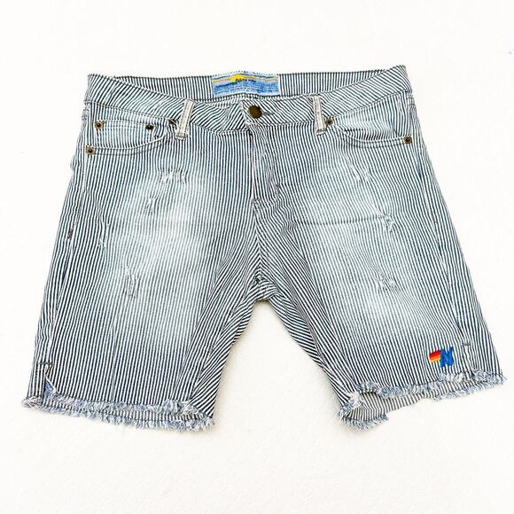 Aviator Nation Striped Denim Jean Shorts Vertical Stripe Nautical Size 28 - Picture 1 of 5